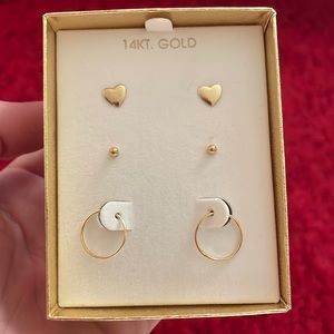 14K Gold 3 piece earring set!
